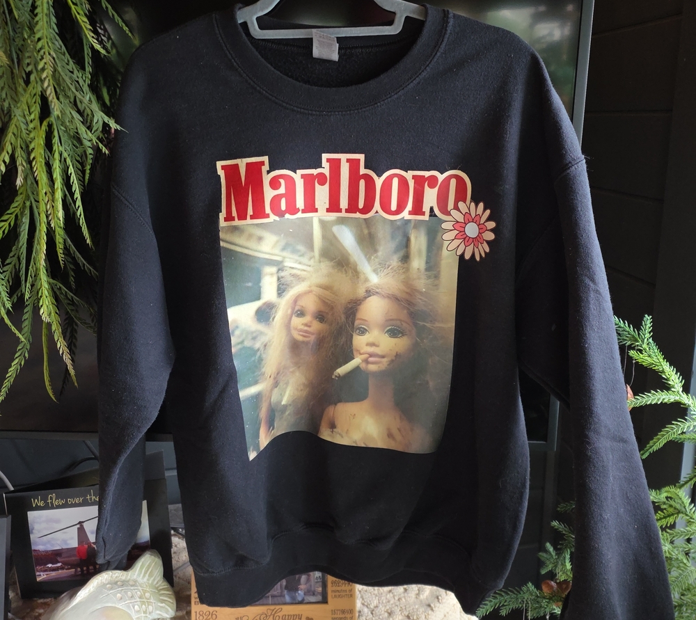 Gildan Custom Marlboro Black Crewneck Sweatshirt with Fun Art!